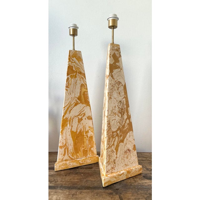 Goldenrod Vintage Italian Scagliola Pigmented Plaster Table Lamps For Sale - Image 8 of 12
