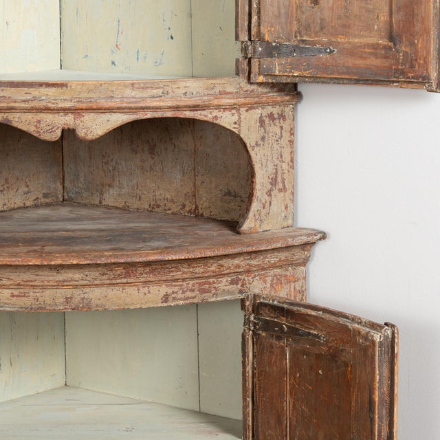 19th Century Swedish Original Painted Pine Corner Cabinet For Sale - Image 9 of 14
