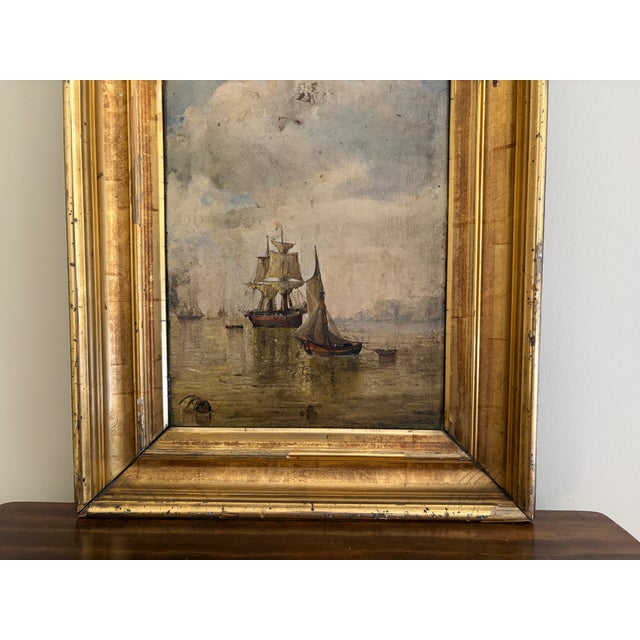 Late 19th Century Maritime Seascape Oil on Board in Original Giltwood Frame For Sale - Image 10 of 11