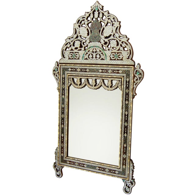 Vintage Moorish Mother-Of-Pearl Inlaid Walnut Console Table & Mirror Set For Sale - Image 9 of 13