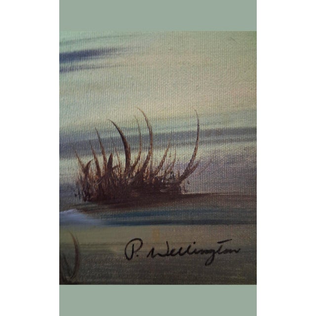 1960s Vintage P. Wellington Large Winter Homestead Oil Painting - Signed For Sale - Image 9 of 10