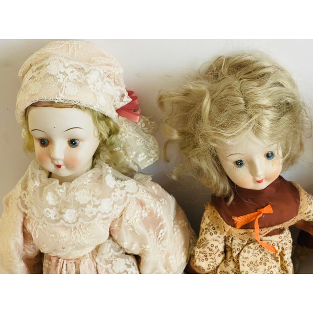 4 Vintage dolls from a Boca Taton private collection- all tag bodies, two porcelain Handpainted faces, one vintage Italian...