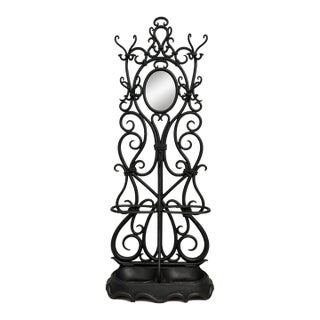Antique Wrought Iron Hall Tree W/ Mirror For Sale