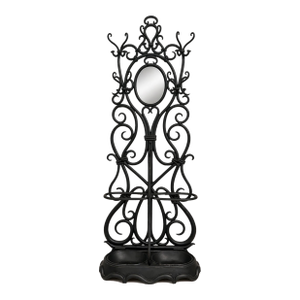 Antique Wrought Iron Hall Tree W/ Mirror