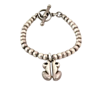 Kieselstein Cord Sterling Silver Frog Charm Bead Toggle Bracelet