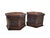 A striking pair of vintage hexagonal end tables featuring richly figured wood, geometric parquetry-style tops, and...