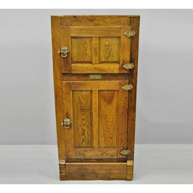 19th Century Antique Steinfeld Jewel Oak Wood Two Door Ice Box Freezer