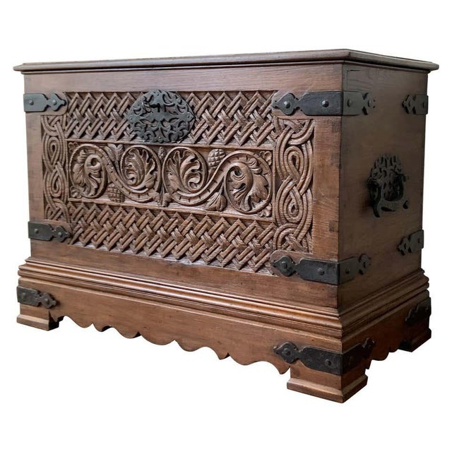 17th Century 17th Century Spanish Baroque Savoy Hand Carved Chest Trunk For Sale - Image 13 of 13