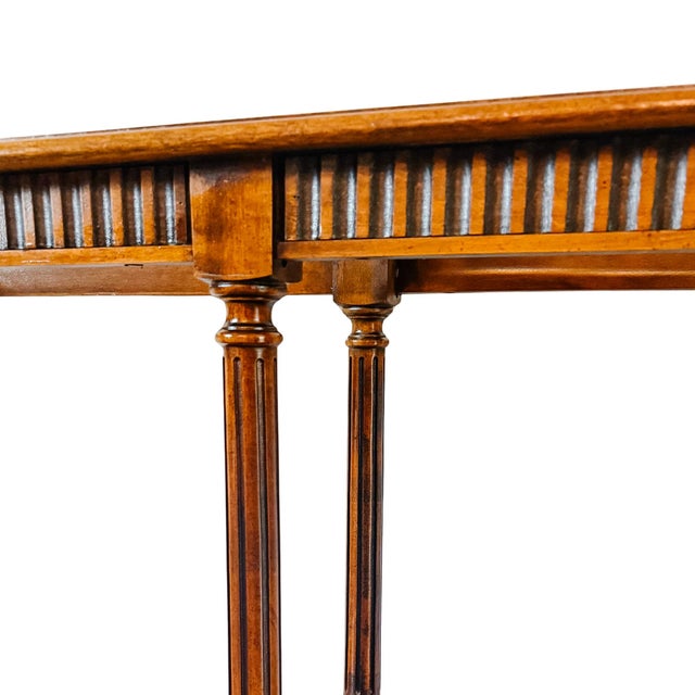 Vintage Neoclassical Two-Tier Sofa Walnut Table With Inset Glass Top & Fluted Legs For Sale - Image 4 of 8