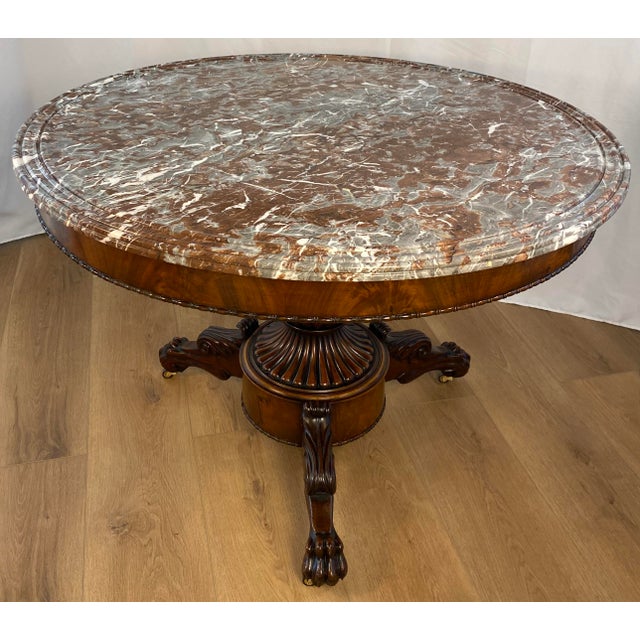 19th Century French Charles X Style Flame Mahogany Guéridon Table W/Marble Top For Sale - Image 10 of 11