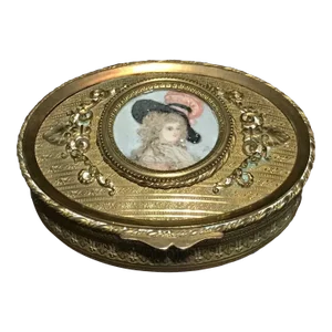 Antique 1800s French Ormolu Bronze Vanity Box, With Hand-Painted Woman Portrait