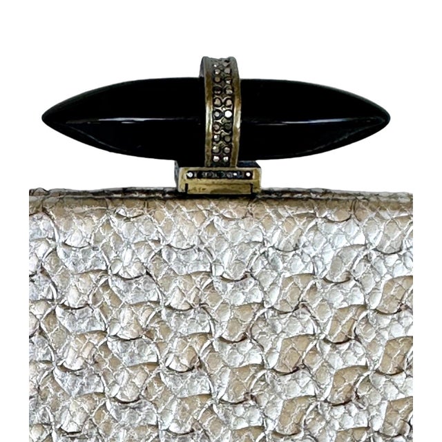Silver 2013 Judith Leiber Couture Whitman Snakeskin Karung Metallic Crystal Clutch Evening Handbag For Sale - Image 8 of 18