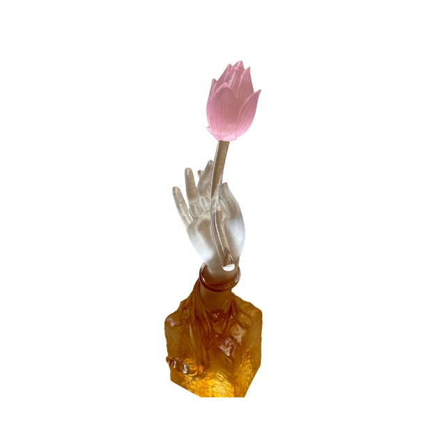 2020s Asian Crystal Glass Buddha Hand Pink Lotus Display Art Figure For Sale - Image 5 of 5