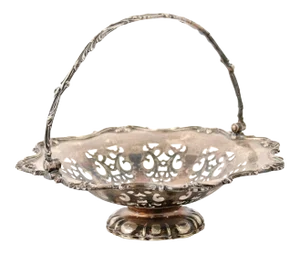 English Victorian Late 19th Century Melvin Pratt Silver Cake Basket with Handle