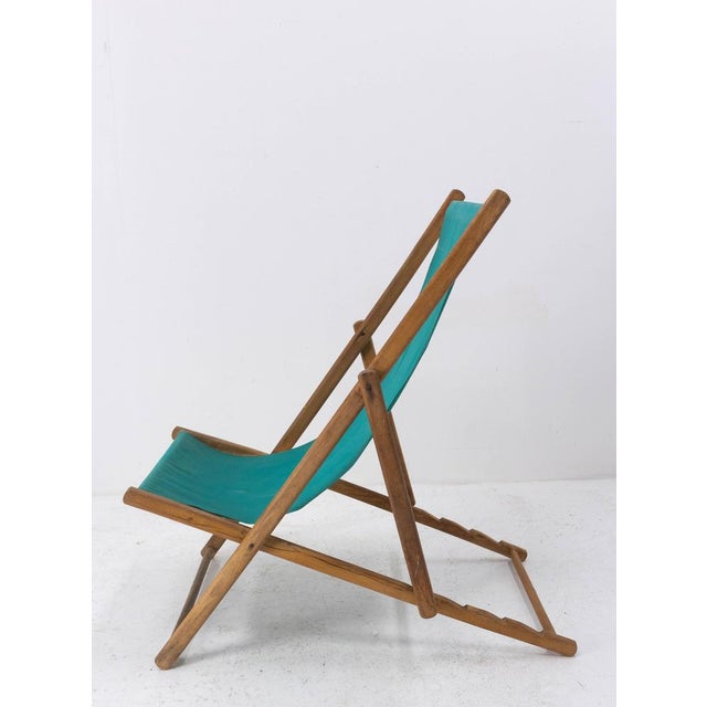 Wood Beech and Fabric Folding Deck Chair or Patio Lounger, France, 1950s For Sale - Image 7 of 11