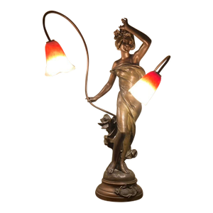 Late 19th Century Monumental Art Nouveau Jules Caussé Bronze Lamp