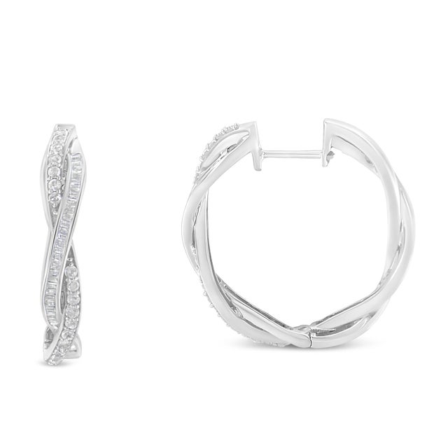 Add some much needed glamour to your outfit with these beautifully unique diamond hoop earrings. Created in a modern...