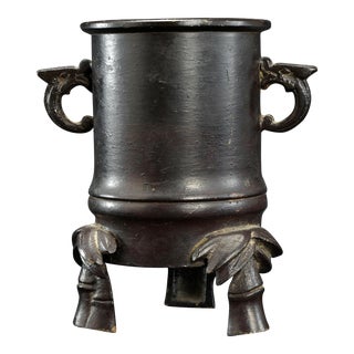 Antique Japanese Bronze Brush Pot Meiji Period Late 19th C For Sale