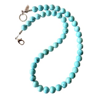 Turquoise Beaded Necklace With Silver Clasp 4mm Beads 17” Long For Sale