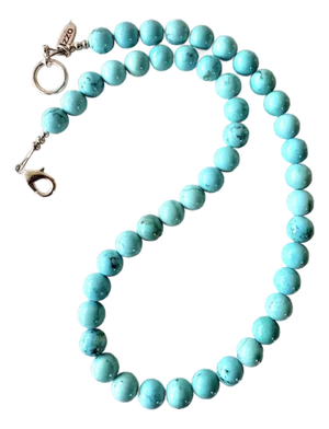 Turquoise Beaded Necklace With Silver Clasp 4mm Beads 17” Long