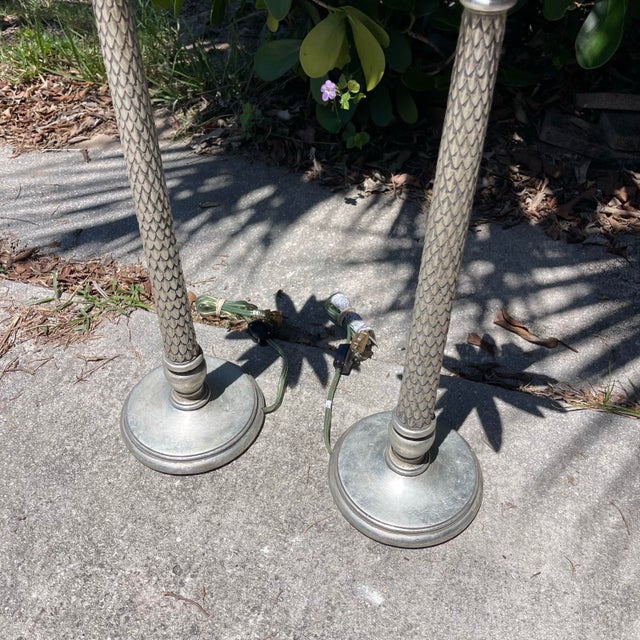 Silver Hollywood Regency Palm Tree Table Lamps Silver Gilt Tole, a Pair For Sale - Image 8 of 12