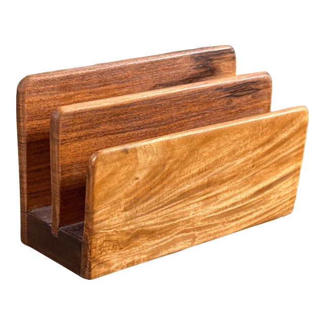 Vintage Danish Modern Teak Wood Desk Organizer / Letter Holder For Sale