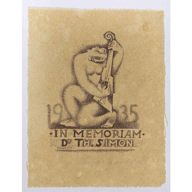 Ex Libris - In Memoriam Dr. Th. Simon is a woodcut print created by Michel Fingesten in 1935. Hand signed on the lower...