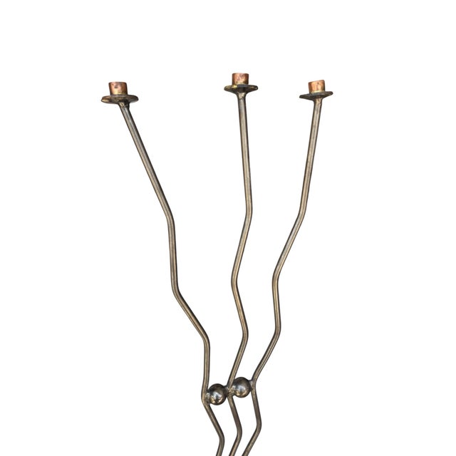 Vintage Handmade Brutalist Wrought Iron Floor Candleholder For Sale - Image 4 of 12