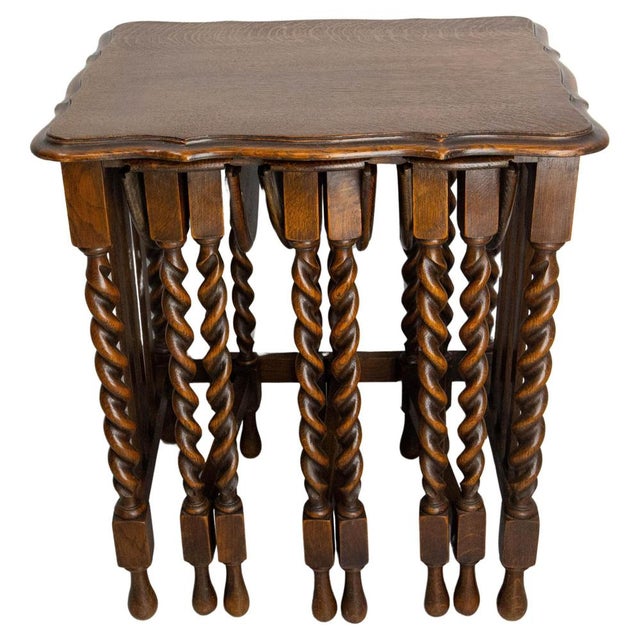 Vintage English Oak Nesting Tables, 1950s, Set of 4 For Sale - Image 15 of 15