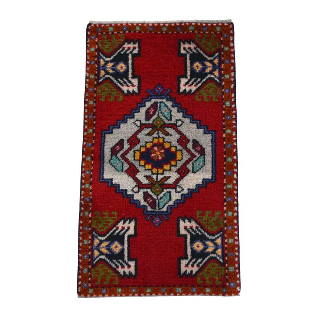 1970s Hand Knotted Small Turkish Rug Entry Kitchen Decor Door Mat Yastik Rug - 20" X 36" For Sale - Image 4 of 11