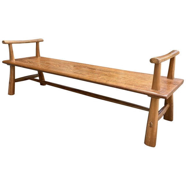 Andrianna Shamaris Midcentury Couture Teak Wood Bench with Arms For Sale - Image 15 of 18