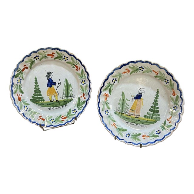 Earthenware Plates from HB Quimper, 1920s, Set of 2 For Sale