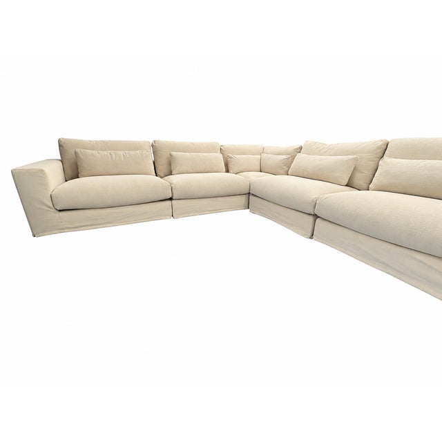 Rh Lugano Modular 5-Piece Sectional | Italy | Down-Feather | Performance Linen Weave – Sand | Customizable For Sale - Image 11 of 18