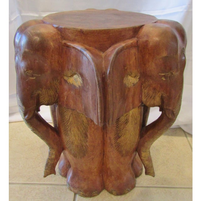 Brown Vintage Matched Pair of Carved Wood Elephant Stools / Tables, Circa 1970s For Sale - Image 8 of 10