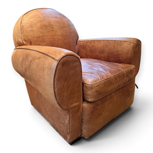 2010s Old Hickory Tannery Leather Club Chairs and Ottoman For Sale - Image 5 of 12