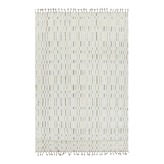 Rug & Kilim’s Contemporary Rug in White With High-Low Geometric Patterns For Sale