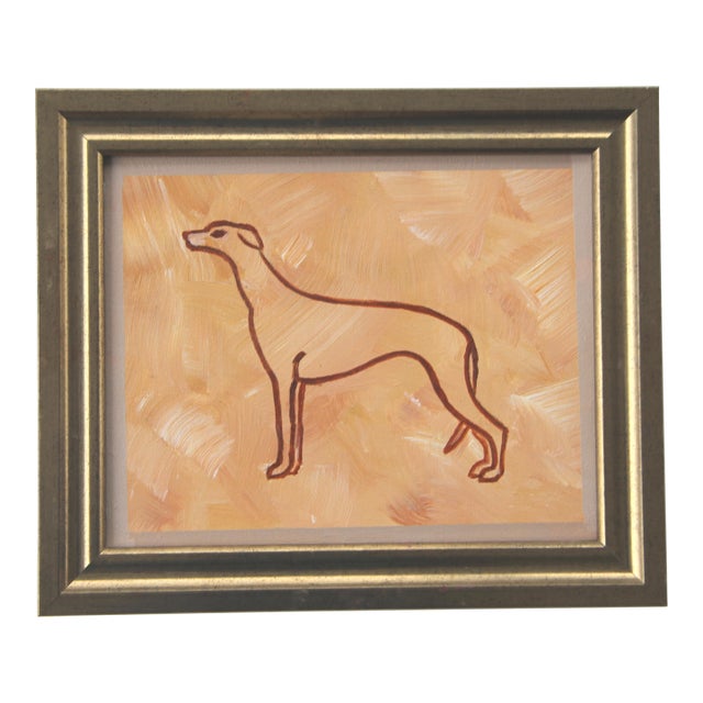 Greyhound Dog Minimalism English Traditional Apricot Burnt Orange Beige Original Oil Painting by Cleo Plowden For Sale