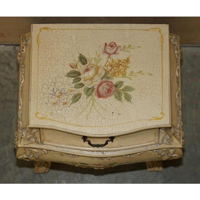 Vintage French Hand Painted Bombe Bedside Tables, Set of 2 For Sale - Image 11 of 18