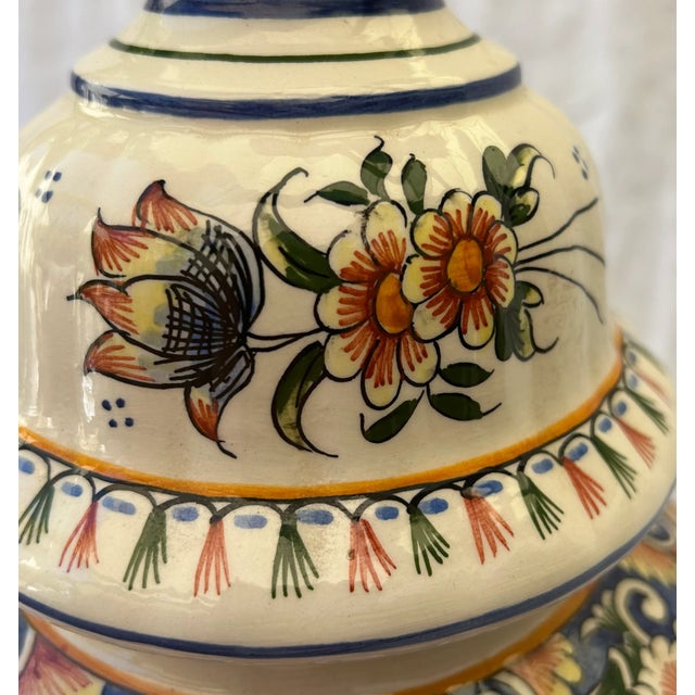 Boho Chic Hand Painted Floral Ginger Jar Table Lamp For Sale In Palm Springs - Image 6 of 8