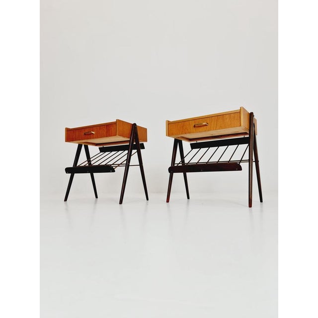 Danish MidCentury Teak and brass nightstands / bedside tables, 1960s Usable as an additional tables in the living room...
