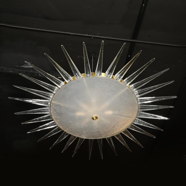 Modernist Brass Fitted Hand-Blown Murano Glass Starburst Spike Form Chandelier For Sale - Image 15 of 17