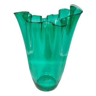 Green Murano Glass Fazzoletto Vase from Michielotto, Italy, 1970s For Sale