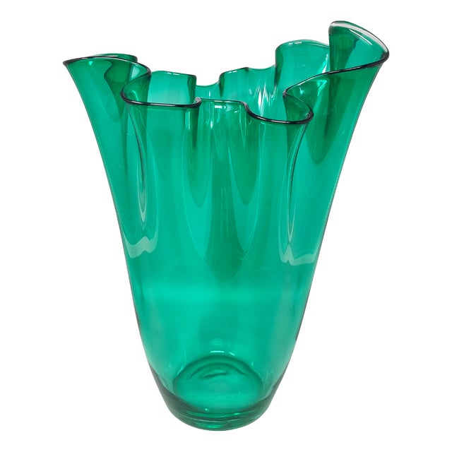 Green Murano Glass Fazzoletto Vase from Michielotto, Italy, 1970s For Sale