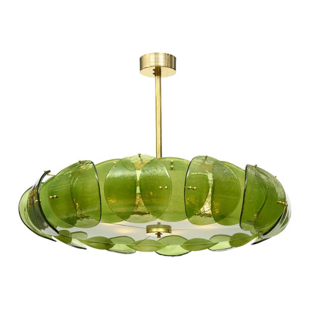 Metal Venetian Glass, Impressive Drum Chandelier, Green, Murano, Italy For Sale - Image 7 of 9