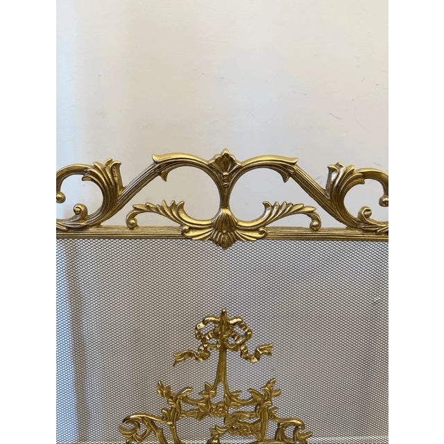 Vintage French Provincial Style Bird & Flower Design Brass Fireplace Screen For Sale - Image 9 of 10
