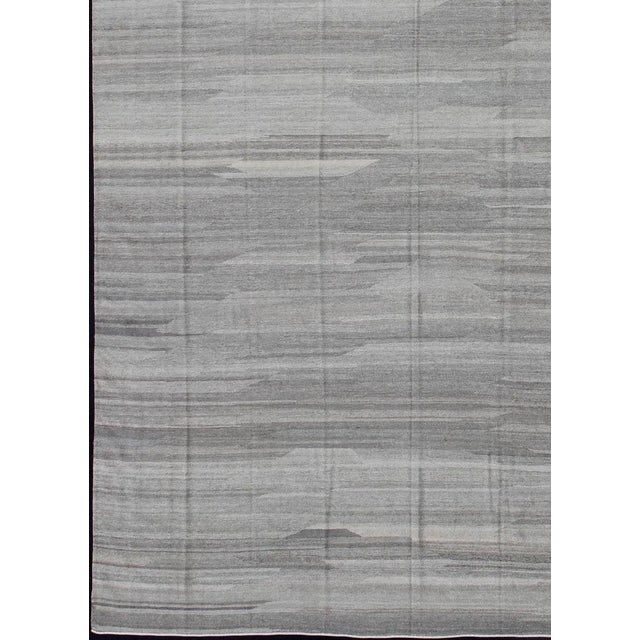 Contemporary Very Large Modern Kilim With Solid Minimalist Design in Variation of Gray Tones For Sale - Image 3 of 13