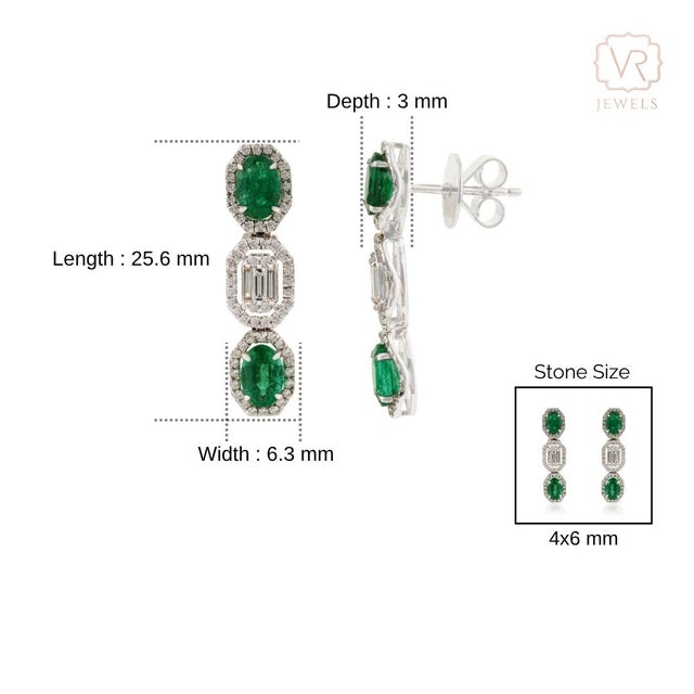 Green Art Deco-Inspired 1.66ct Emerald & Baguette Diamond Drop Earrings 14k Gold- 2 Pieces For Sale - Image 8 of 11