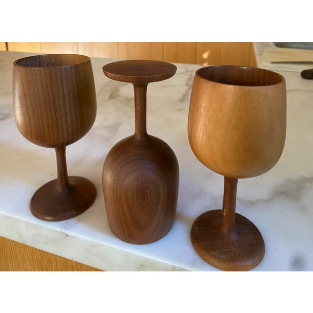 Mid-Century Modern 1970s Signed Hand-Turned Wooden Goblets- Set of 4 For Sale - Image 3 of 11