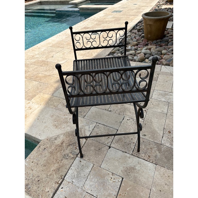 Arthur Umanoff Vintage Spanish Revival Arthur Umanoff Style Granada Wrought Iron Garden Stool / Vanity Seat For Sale - Image 4 of 12