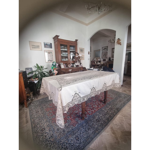 Linen Tablecloth with Fine Macrame Lace and Hand Embroidery, 1950s, Set of 13 For Sale - Image 6 of 6